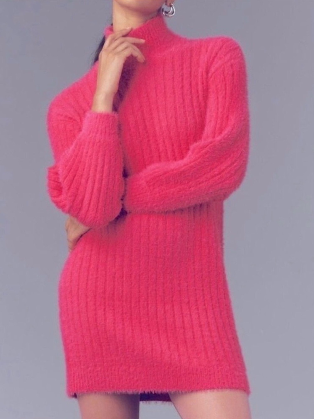 Fuchsia NWT funnel neck sweater mini dress by Anthropologie Flat White Large